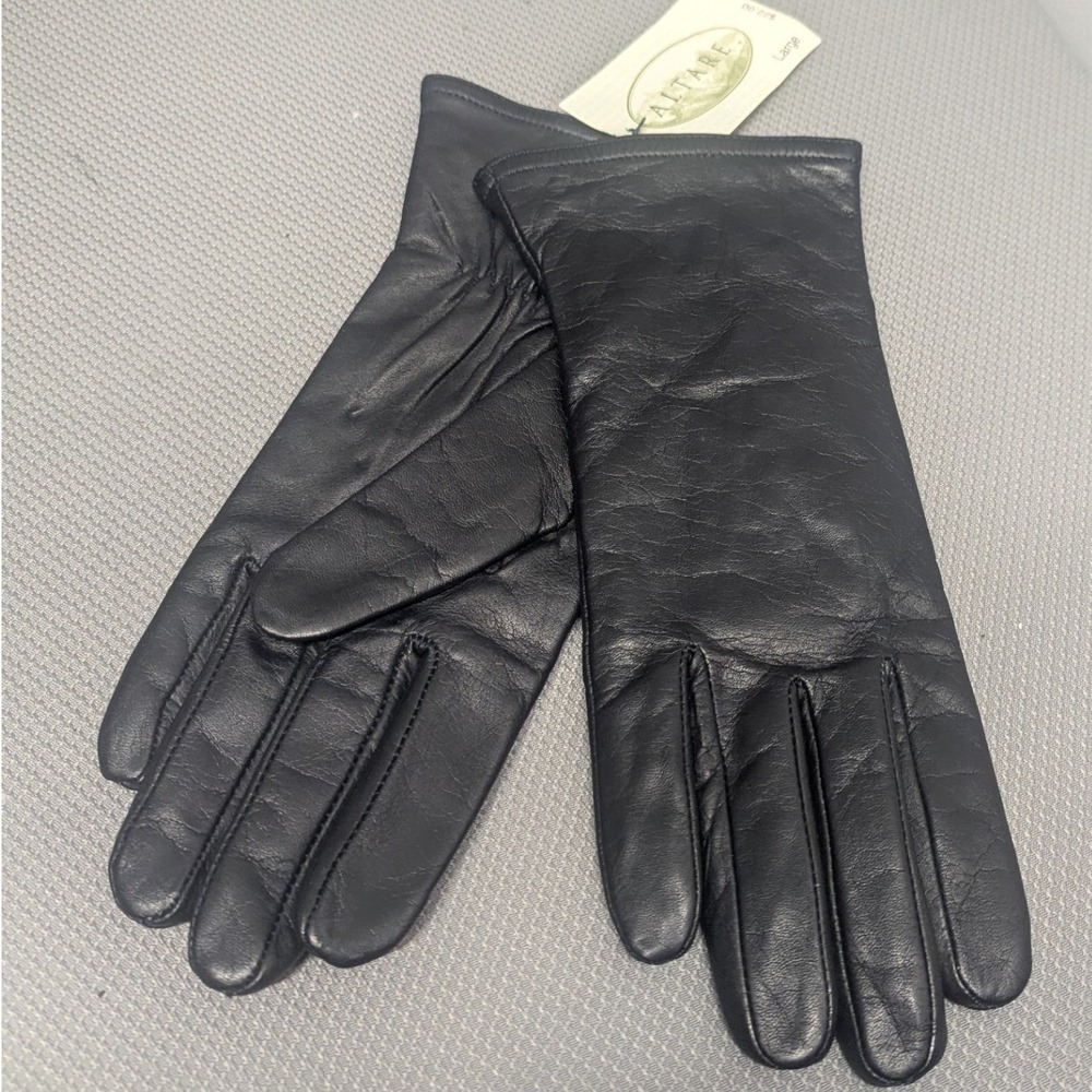 NWT Altare JNY Black Genuine Leather Gloves Style 5870 Sleek Classic Women's L